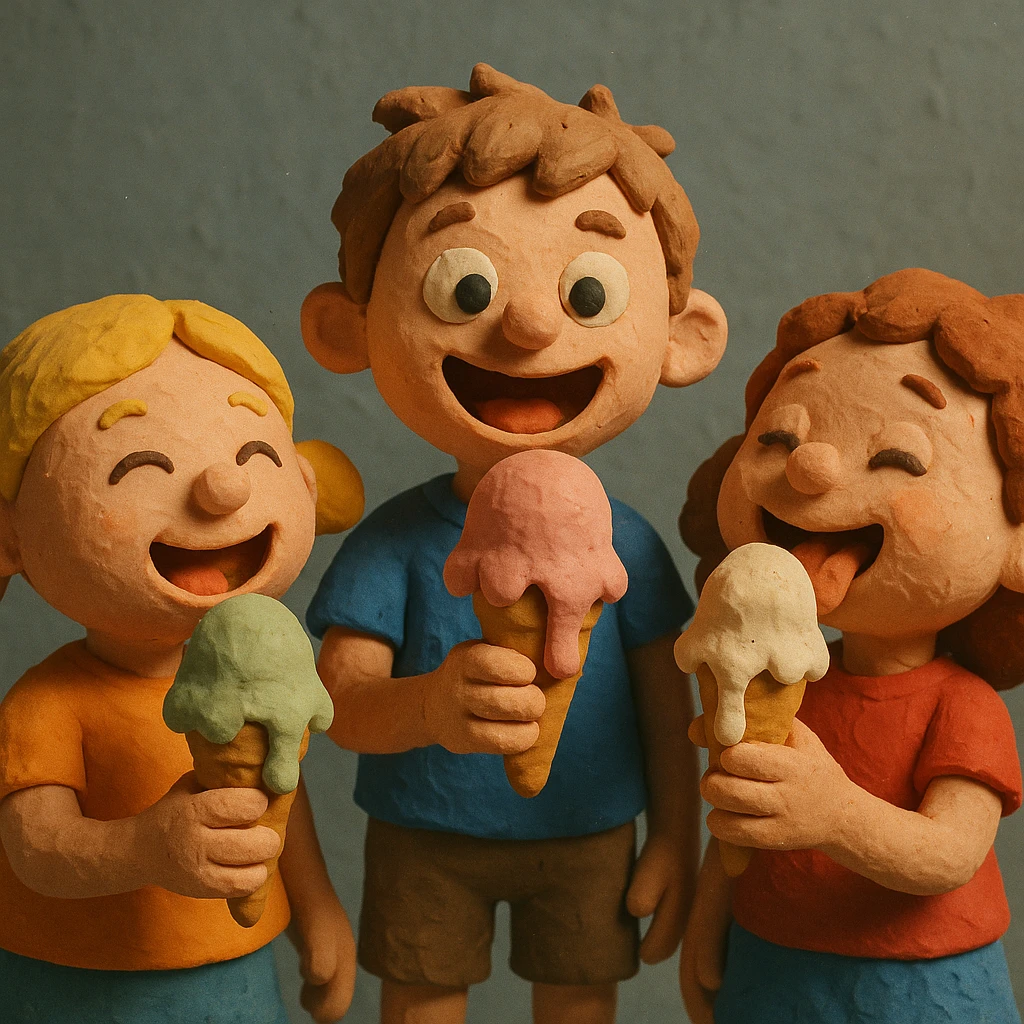 happy children with melting ice cream cones emoji
