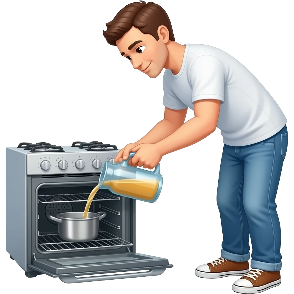a person that is pouring liquid into an oven emoji