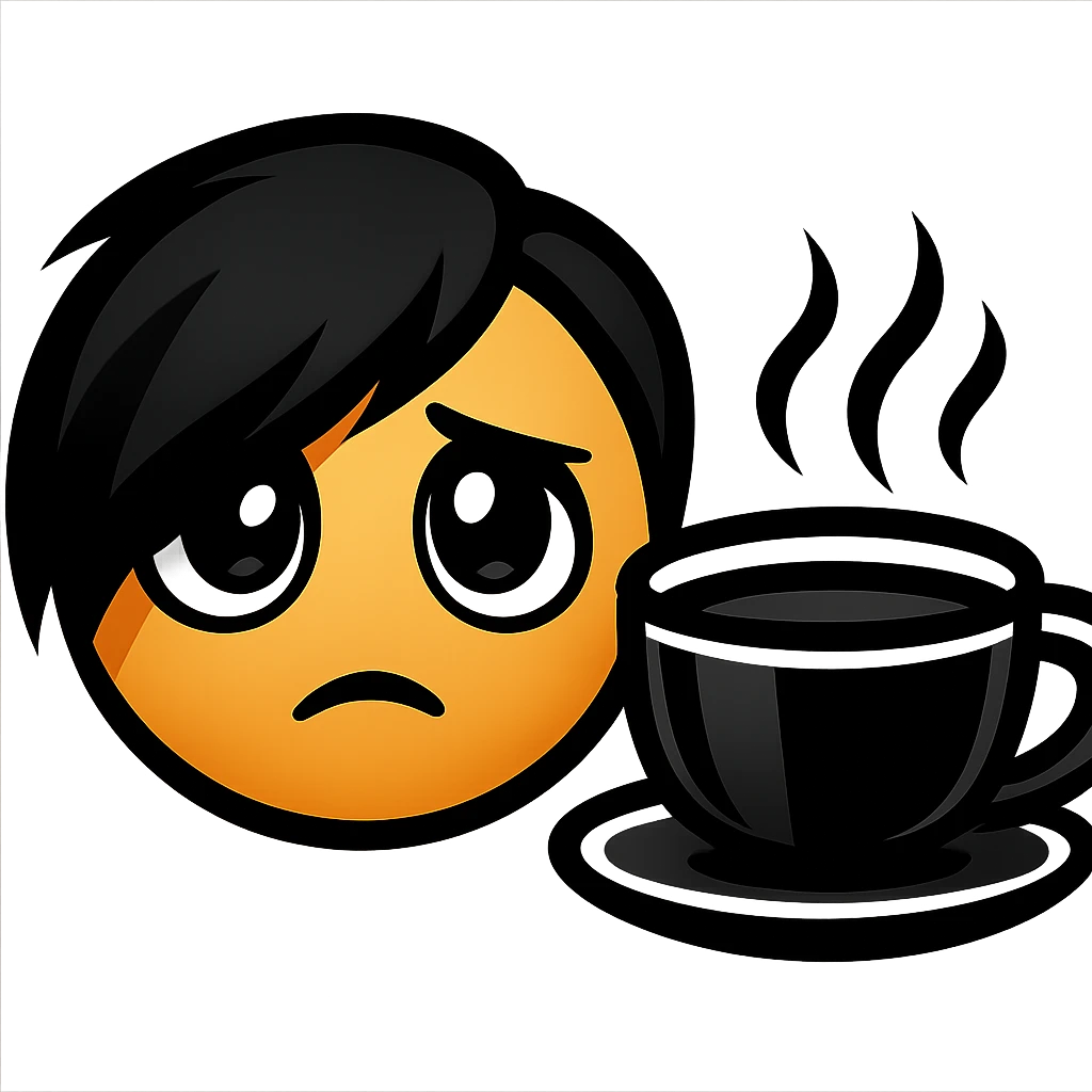 emo emoji, black and silver teacup, modern and bold emoji