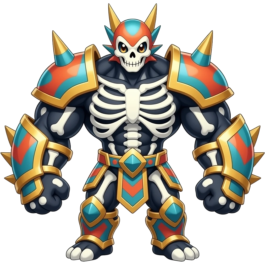 Giant big muscular strong puffy fluffy floofy Asian marked patterned Arrow-patterned chevron-marked Big-eyed anime-styled Colorful Shiny Tribal Skeletal masked armored Meloetta-Silvally-Solgaleo-Raikou-Pokémon-Digimon-Fakémon-fusion-hybrid-creature, full body emoji