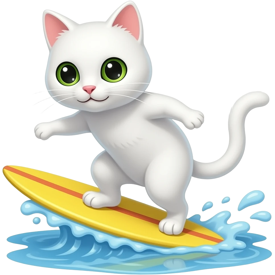 two eyes white cat surfing in spring emoji