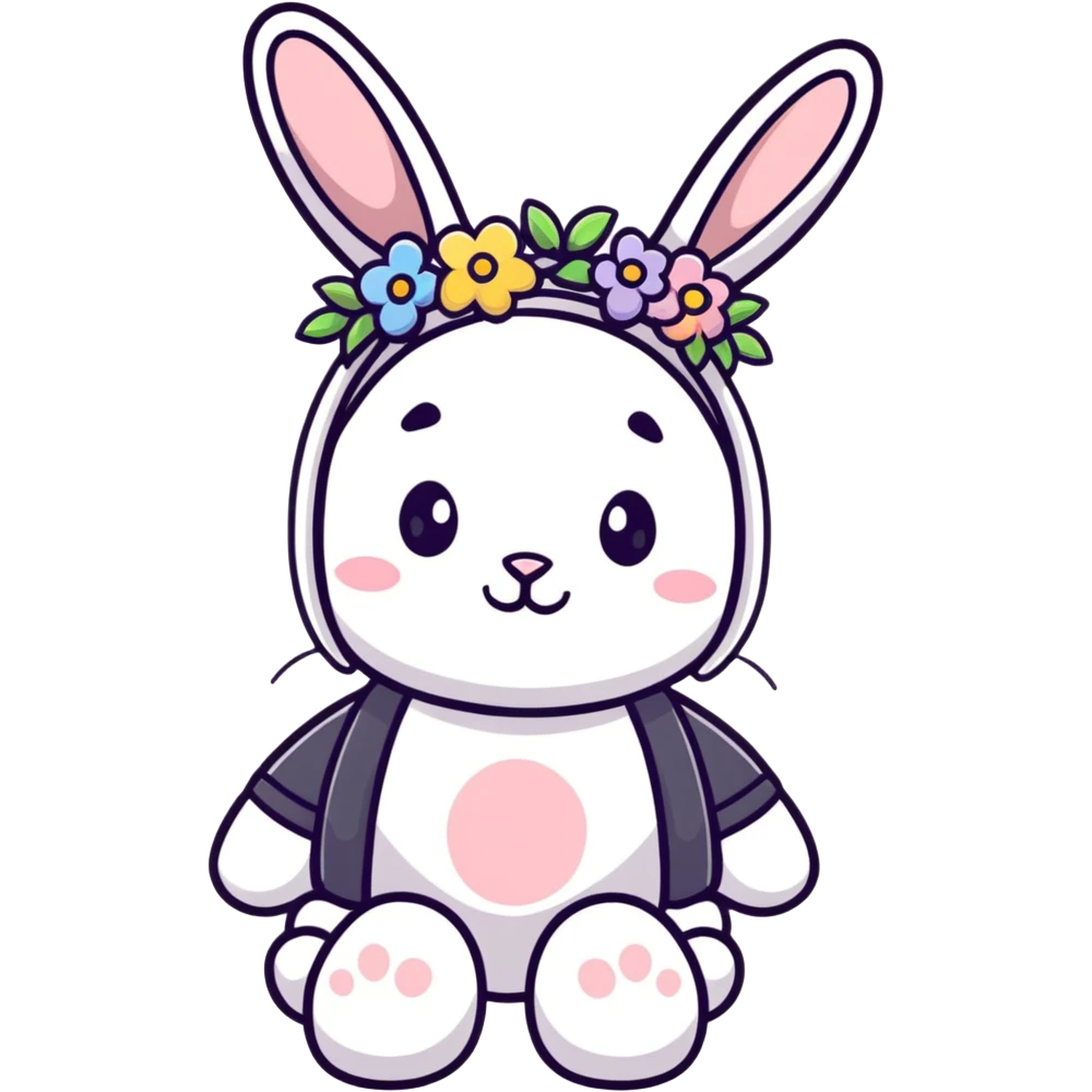 sweet bunny in cute outfit with flower wreath emoji