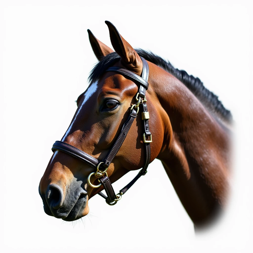 Hermès-style horse head, classic equestrian harness, photorealistic, white background emoji