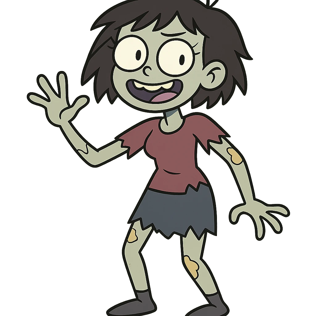 girl zombie with short black hair, quirky and bold emoji