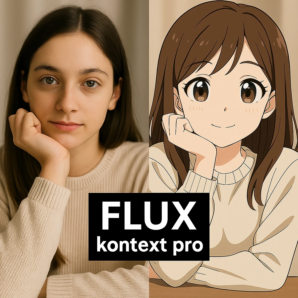 replace the logo with the text of "FLUX kontext pro", keep everything else same emoji