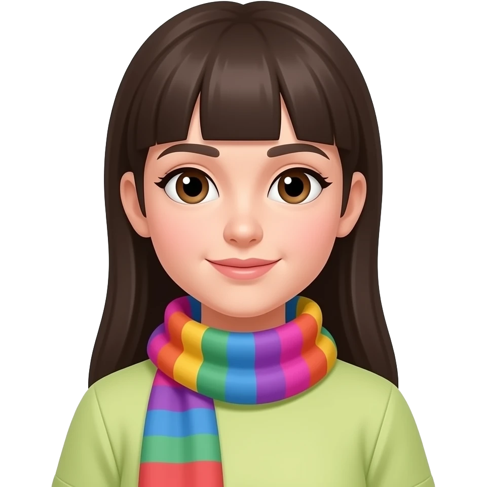 dont create same face girl change her clothes color and wear neck scarf with multi colors emoji
