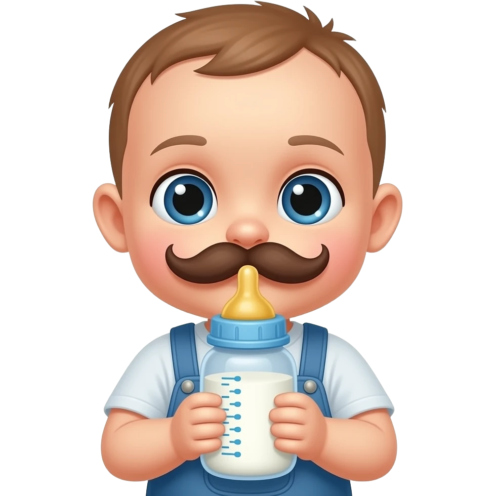 baby with mustache and feeding bottle emoji