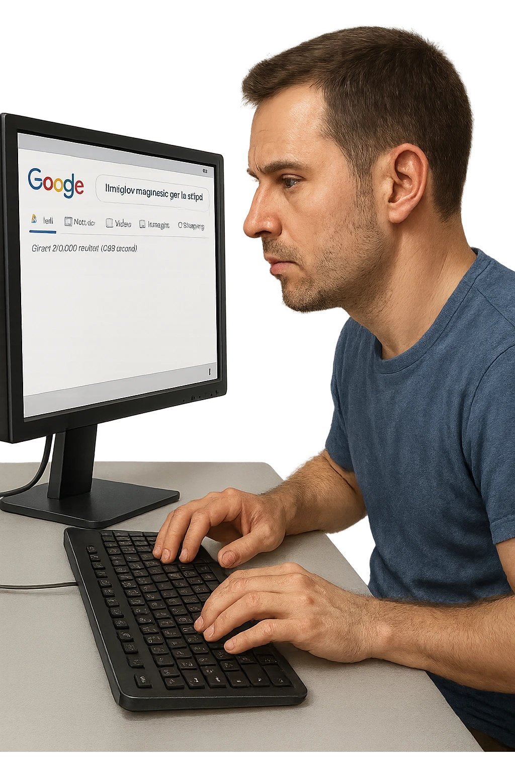 emoji stile iphone di un uomo davanti al pc che cerca di google: "Il miglior magnesio per la stipsi", iperrealistico 4k emoji