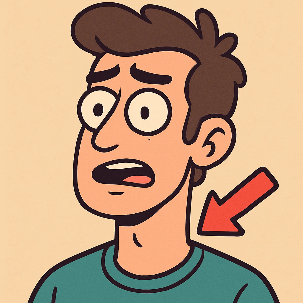 cartoon-style head and neck with a bold arrow pointing to the neck, vibrant flat color illustration emoji