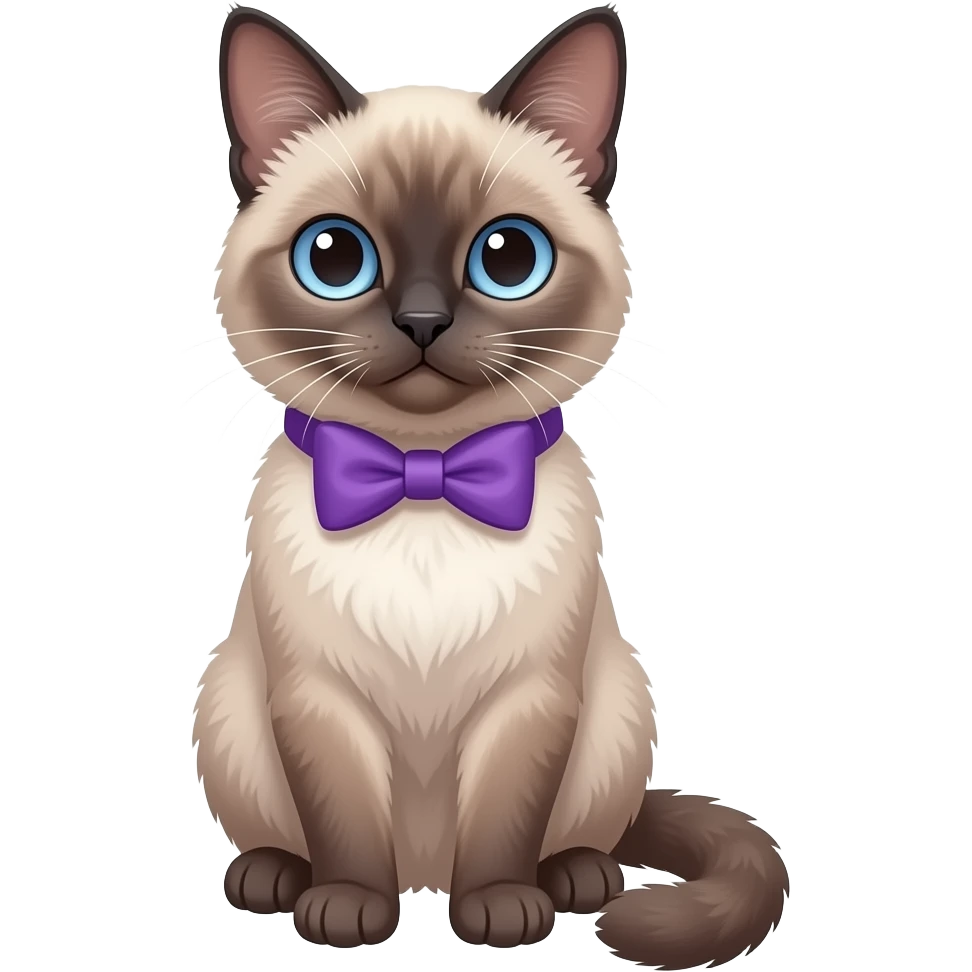 Una gata carey con un corbatin de color morado sus ojos son de color azul emoji