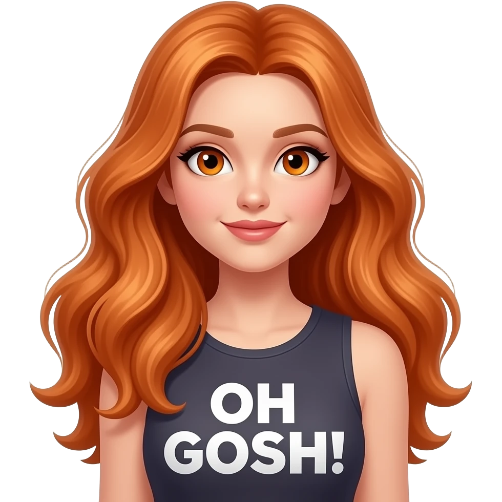 sexy girl with overlong ginger hair and ginger eyes a top with OH GOSH! written on it emoji