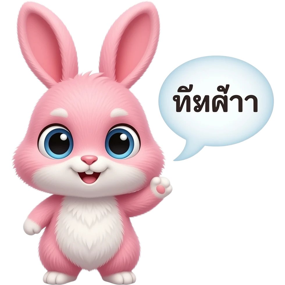 ช่วยทำกระต่ายสีชมพูตัวนึงสุดน่ารักให้พูดว่าหิวข้าวแล้วเป็นภาษาไทยได้ไหม emoji