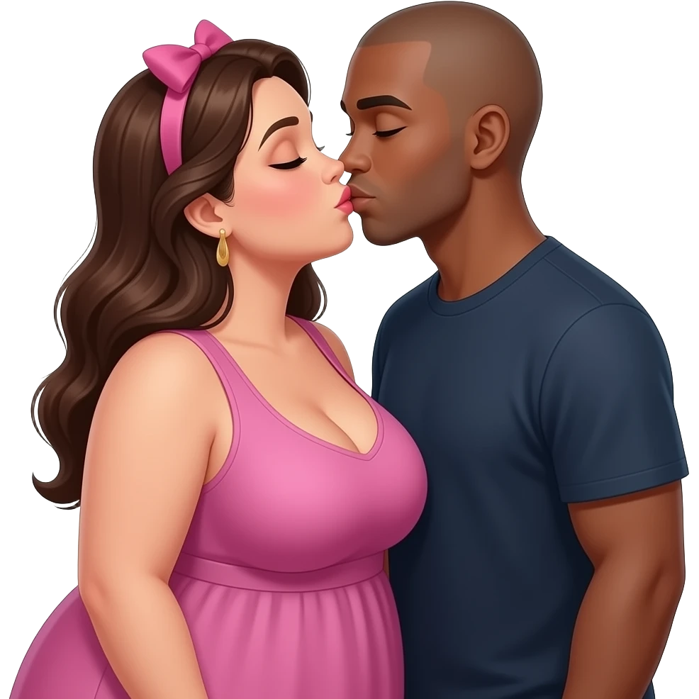 Fat voluptuous brunette lady with big boobs kissing bald black boyfriend emoji