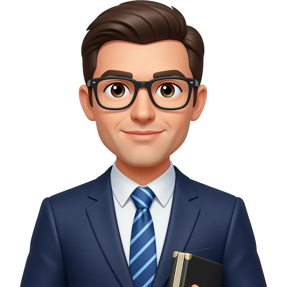 businessman wearing a suit, tie, and glasses while holding a briefcase in left hand emoji