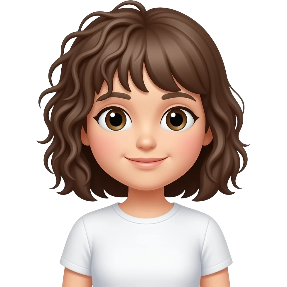 chica emoji estilo apple camiseta blanca con la mitad de su cabello muy enredado y la otra mitad de su cabello liso como si se estuviera peinando pero sin cepillo emoji