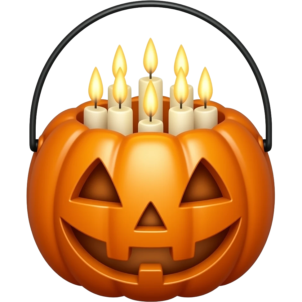 plastic pumpkin  halloween bucket with candles emoji