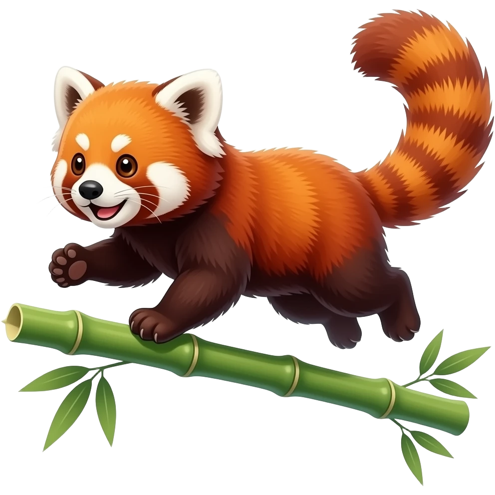 Happy jumping red panda, cartoon emoji