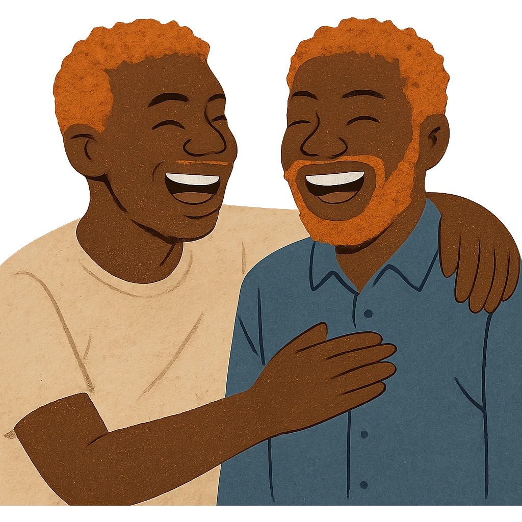 two Black men with ginger hair, laughing together, friendly inclusive illustration style emoji