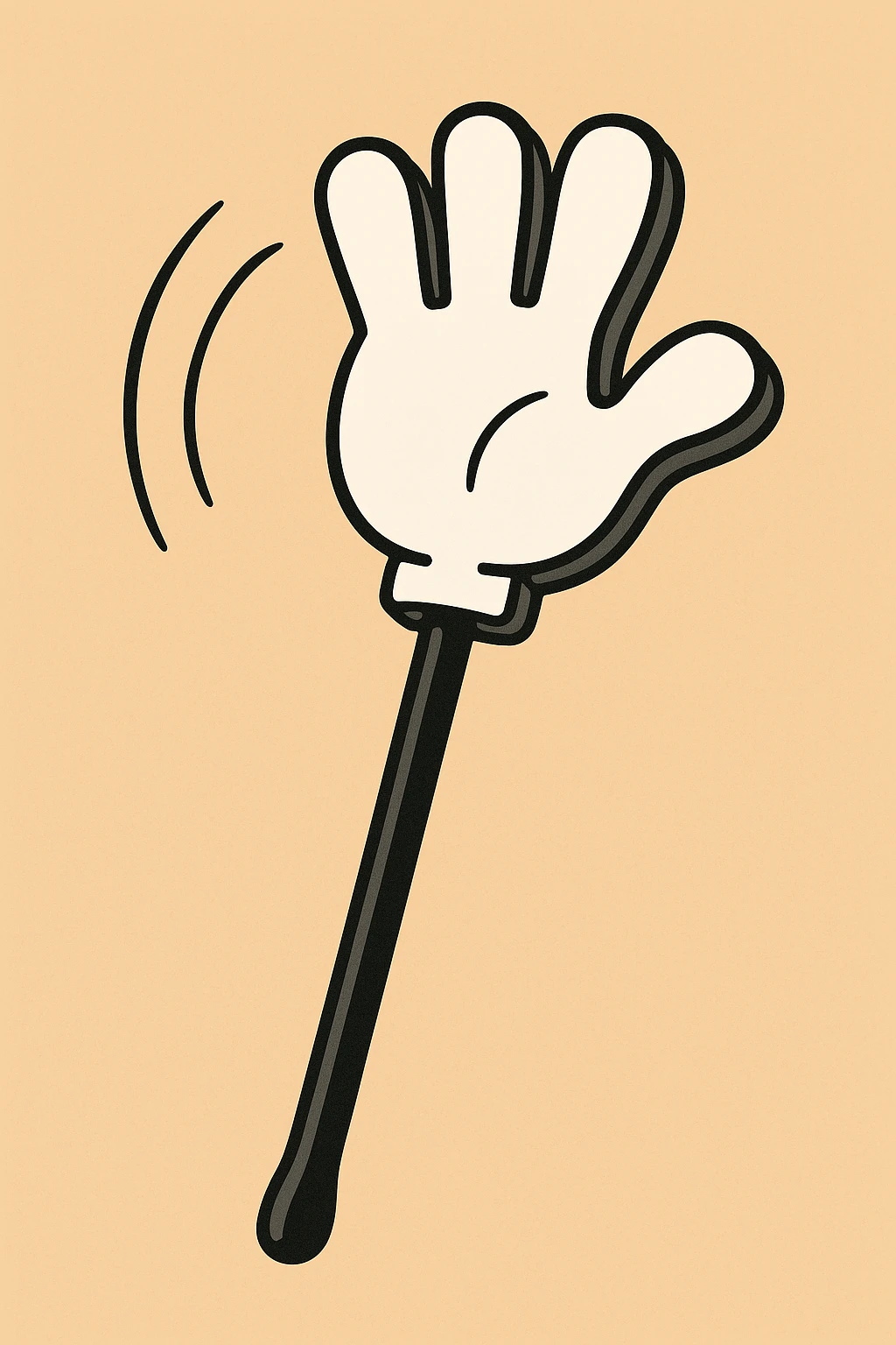 cartoon style slap hand toy with white palm, black stick, outlined in black emoji