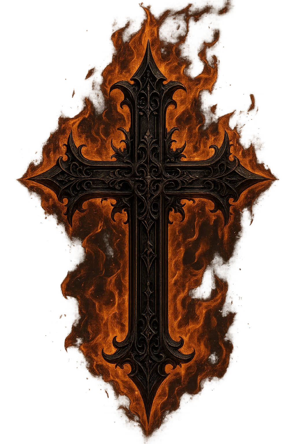 gothic style cross with flame effect, dramatic gothic design, transparent background emoji