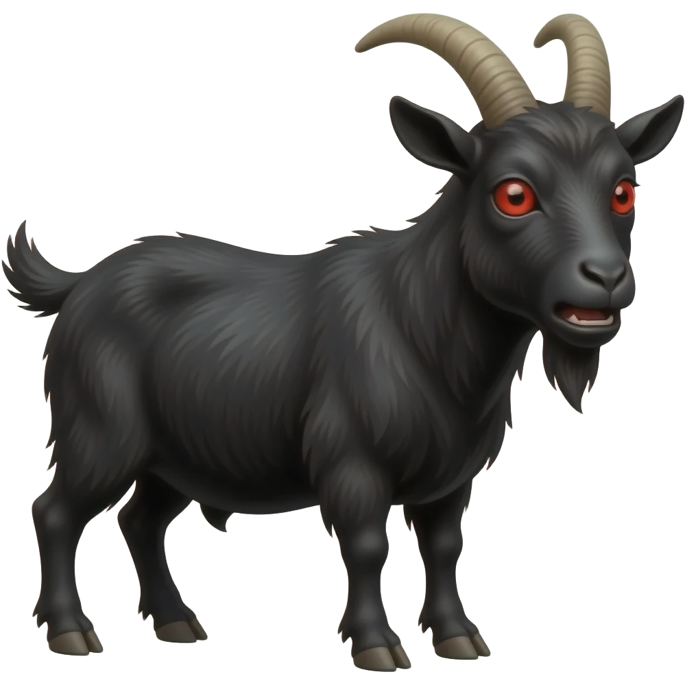 Una cabra negra viendo hacia al frente con los ojos rojos que de miedo emoji