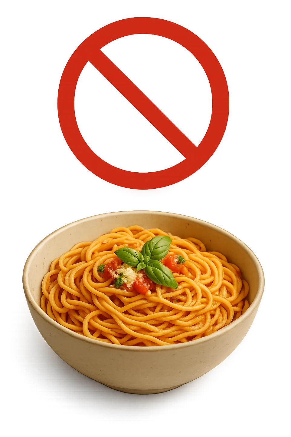 BOWL DI PASTA CON DIVIETO SOPRA,  realistici emoji