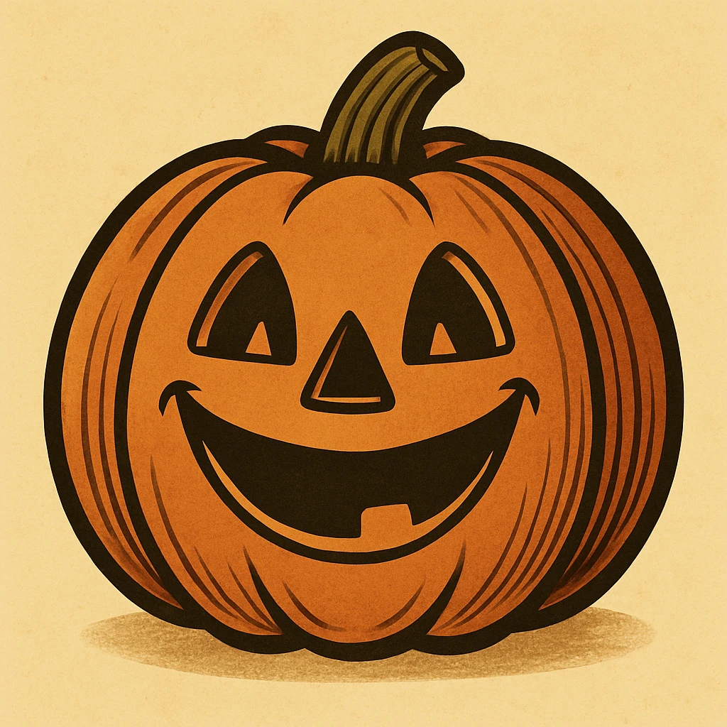 Create images of happy retro pumpkin. Use this image for inspiration. emoji