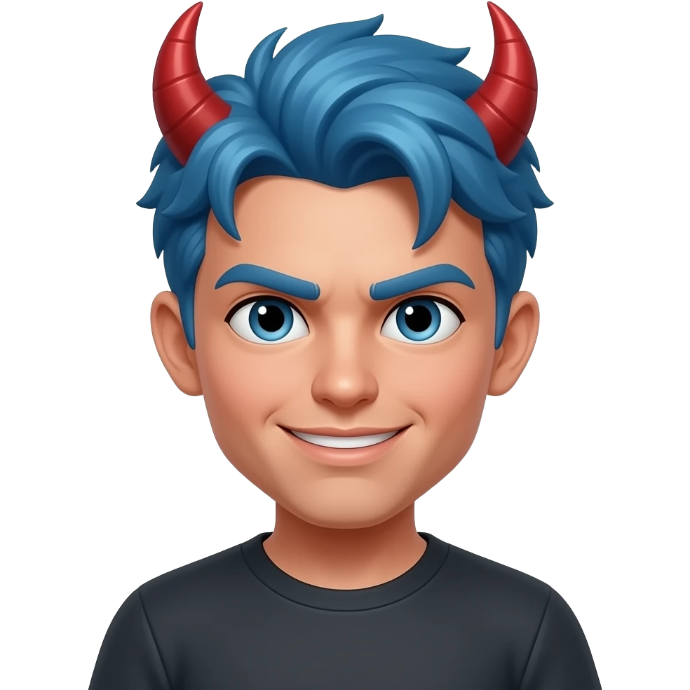 male with blue hairs devil emoji