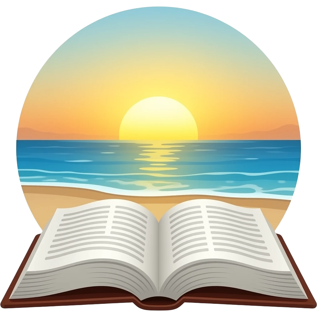 Open bible with beach sunrise behind it emoji