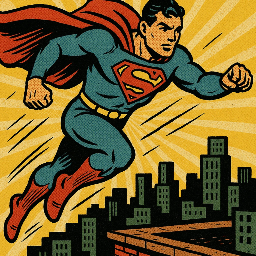 Hero leaping from a rooftop with cape trailing. emoji