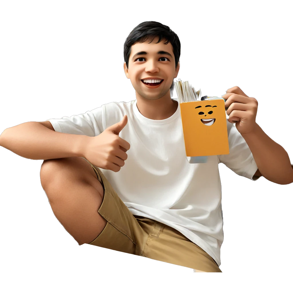smiling boy with a book emoji