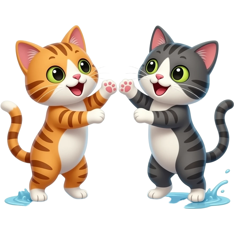 two happy cats playing in the rain emoji