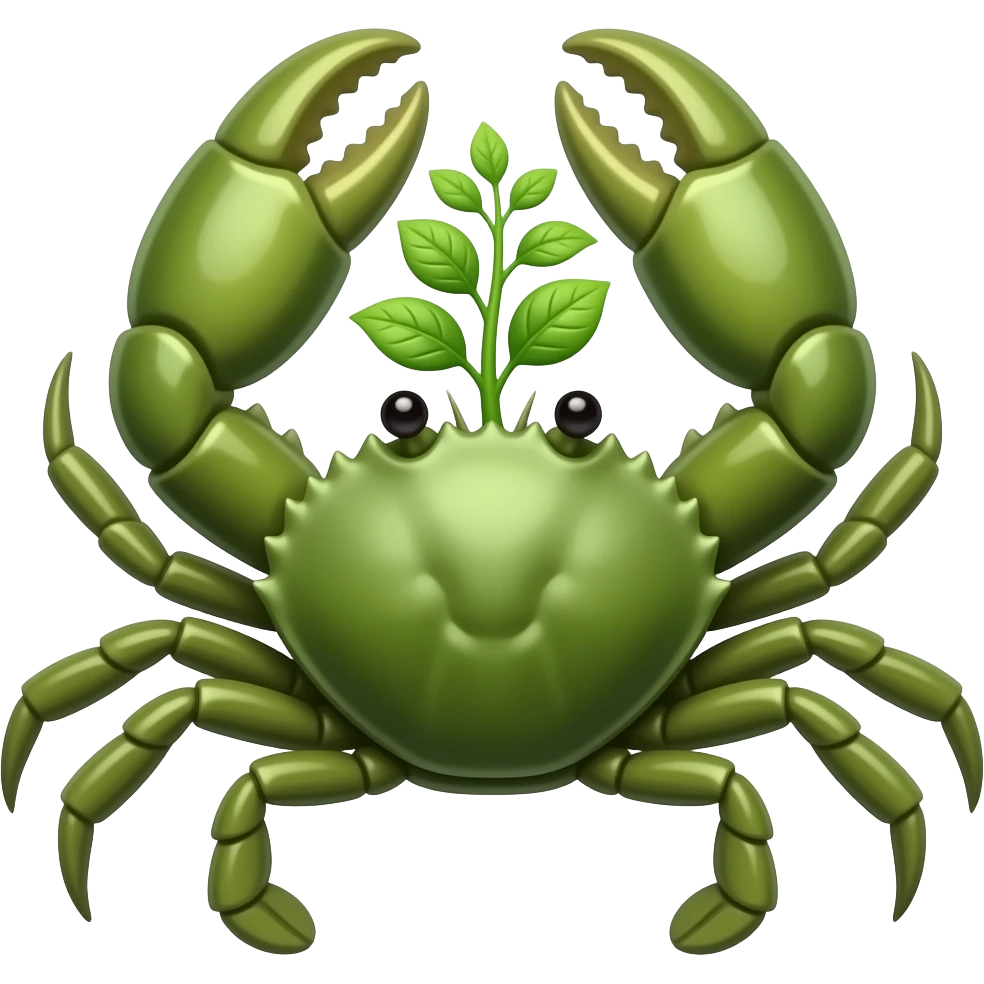 A green crab with a plant growing on its back emoji