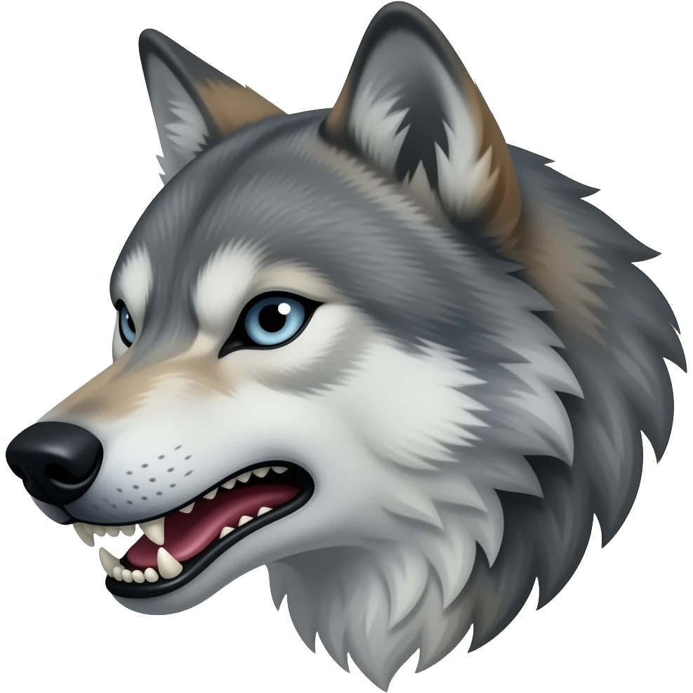 angry face light gray wolf head realistic Turn sideways light blue gray eyes emoji