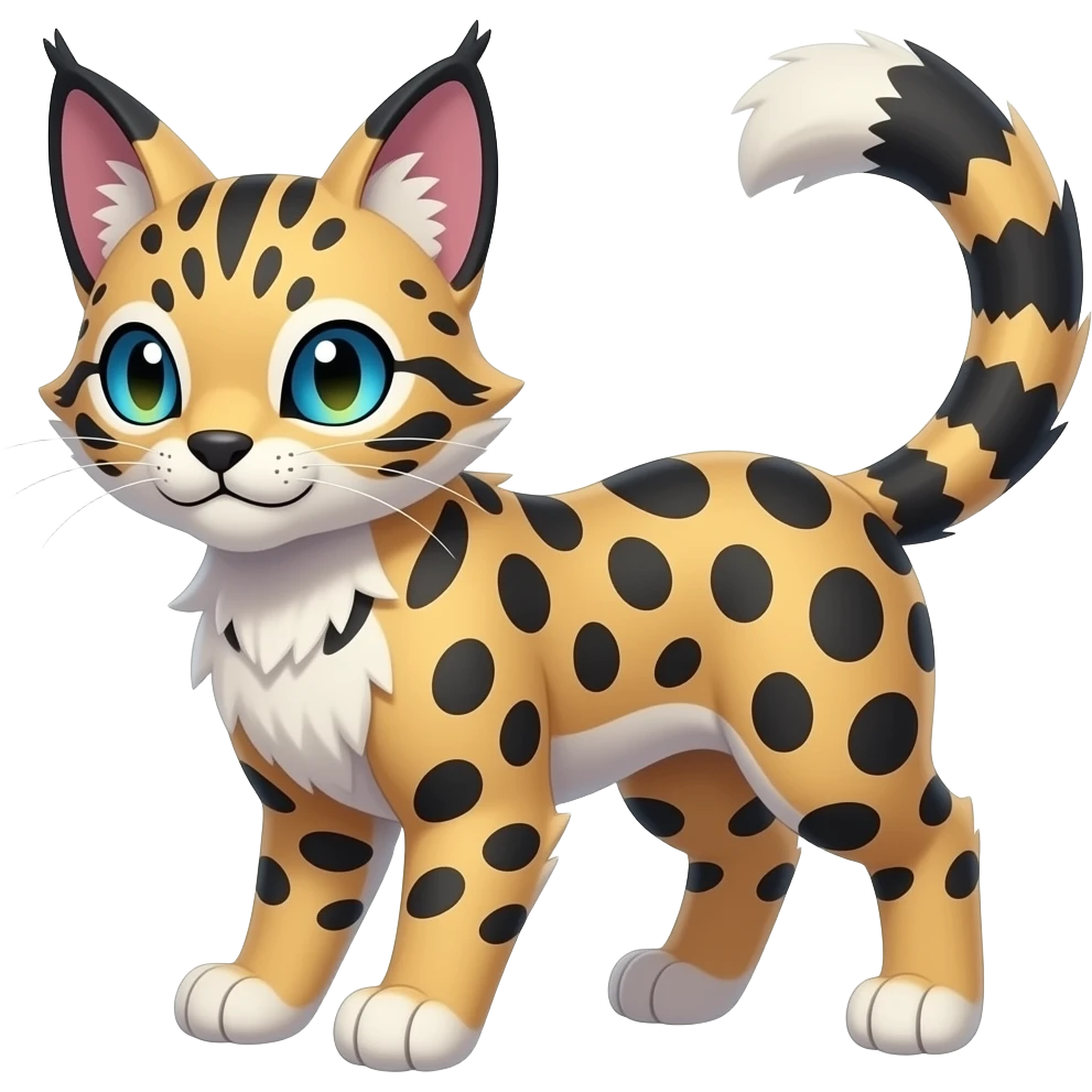 Shiny Colorful Melanistic Bobcat-Caracal-Leopard-Genet-Pokémon-Digimon-Fakémon-fusion-hybrid-creature emoji