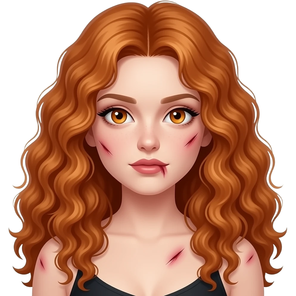sexy girl with long curly ginger hair and ginger eyes is injured emoji
