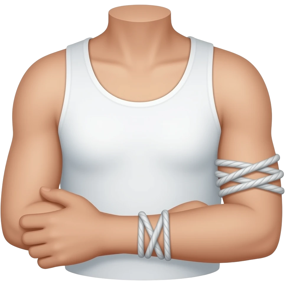 Elastic rope tied around arm where elbow meets arm but showing full arm from shoulder to hand emoji