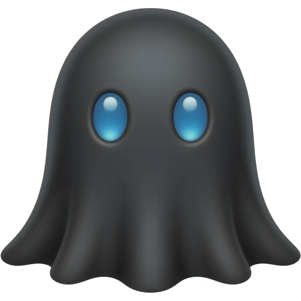 Kawaii solid black ghost with blue eyes emoji