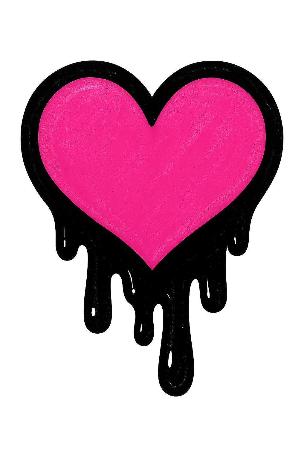 gothic heart with dripping black paint, pop colors style, pink and black emoji