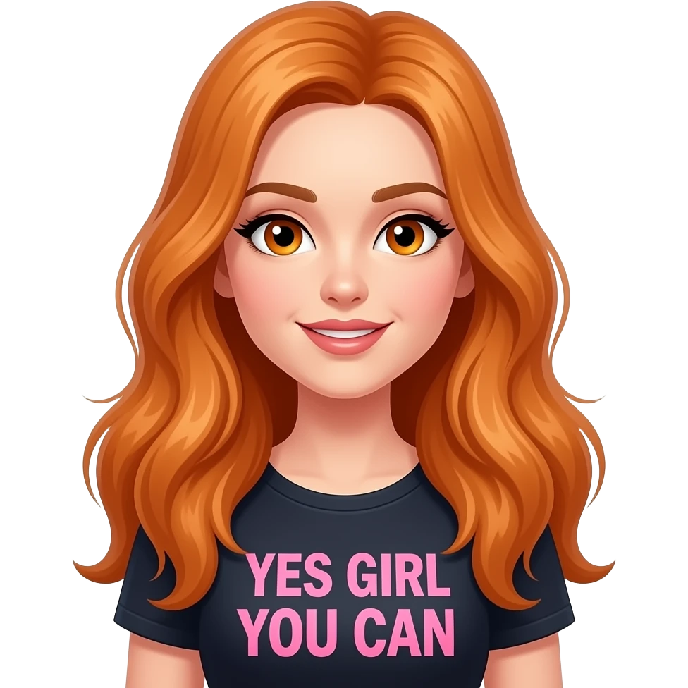 sexy girl with overlong ginger hair and ginger eyes a top with YES GIRL YOU CAN written on it emoji