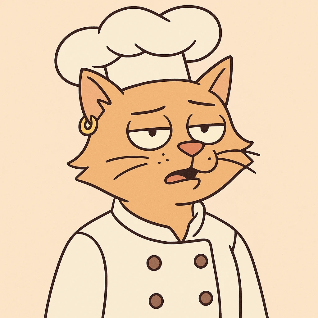 chef cat with a gold earring, cartoon style emoji