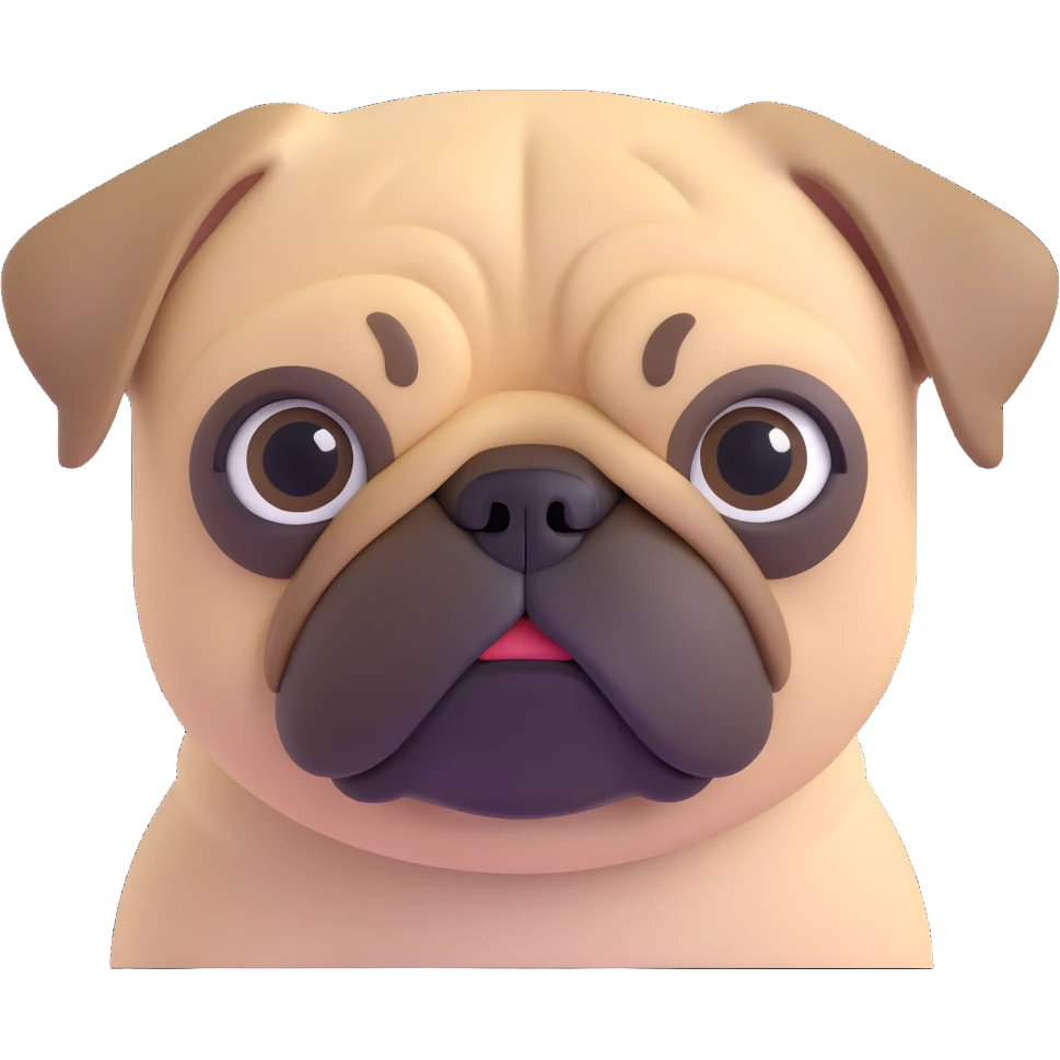 A pug posing, close up pose, living room background emoji