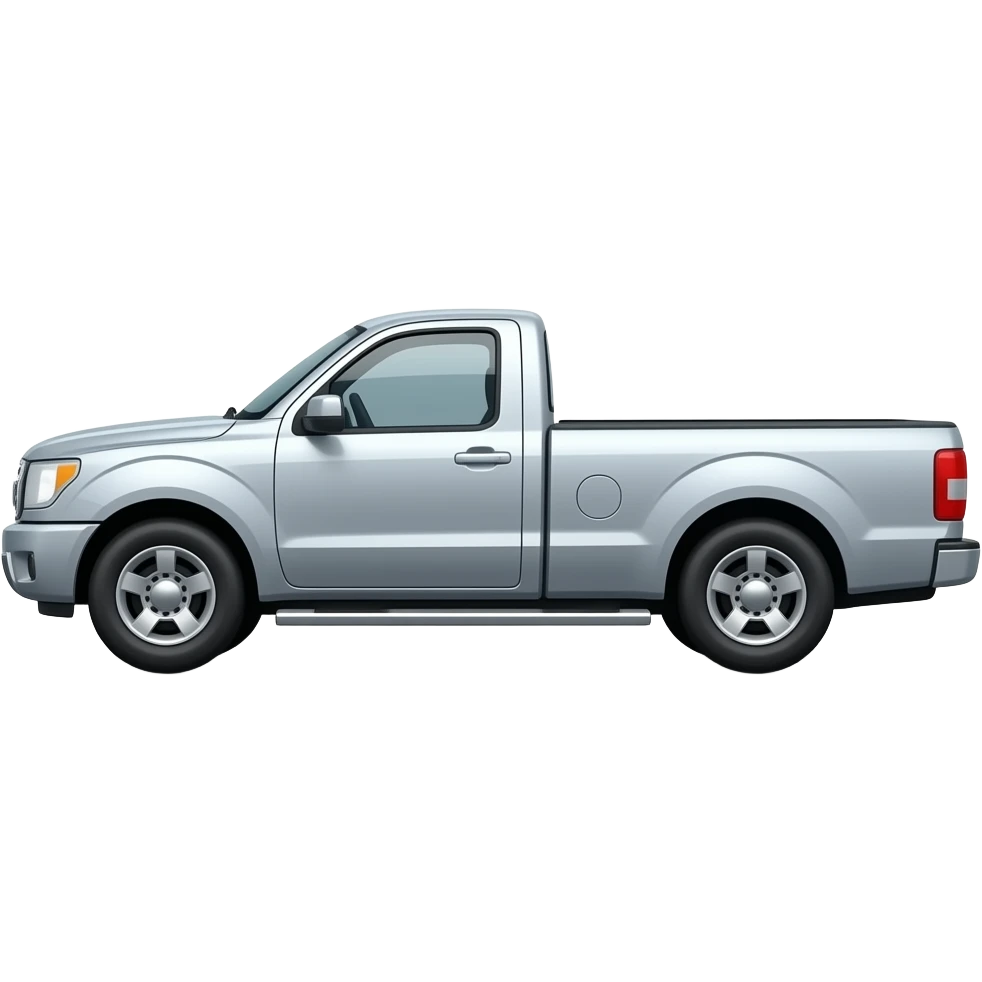 side view of an unlabeled silver pickup truck, classic emoji style, left facing emoji