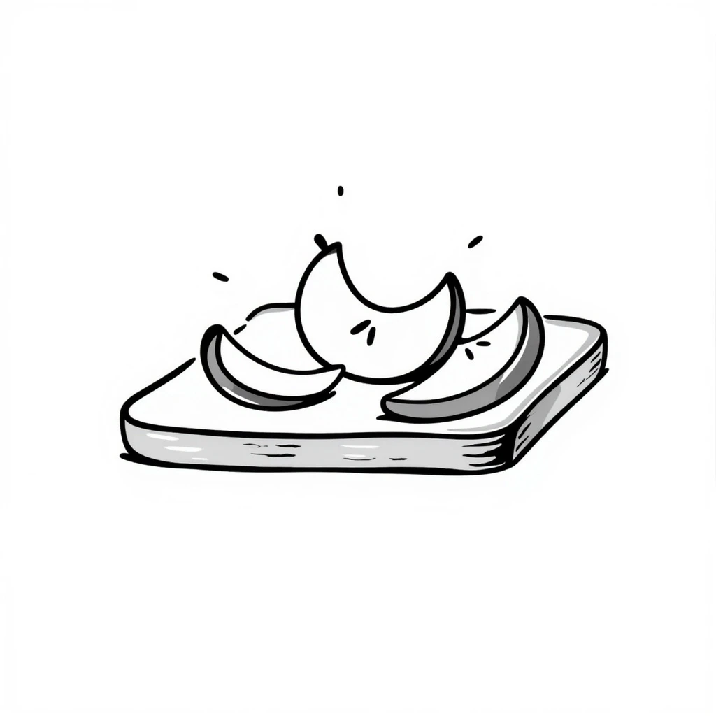 a slice of toast with apple slices on top, hand-drawn doodle style emoji