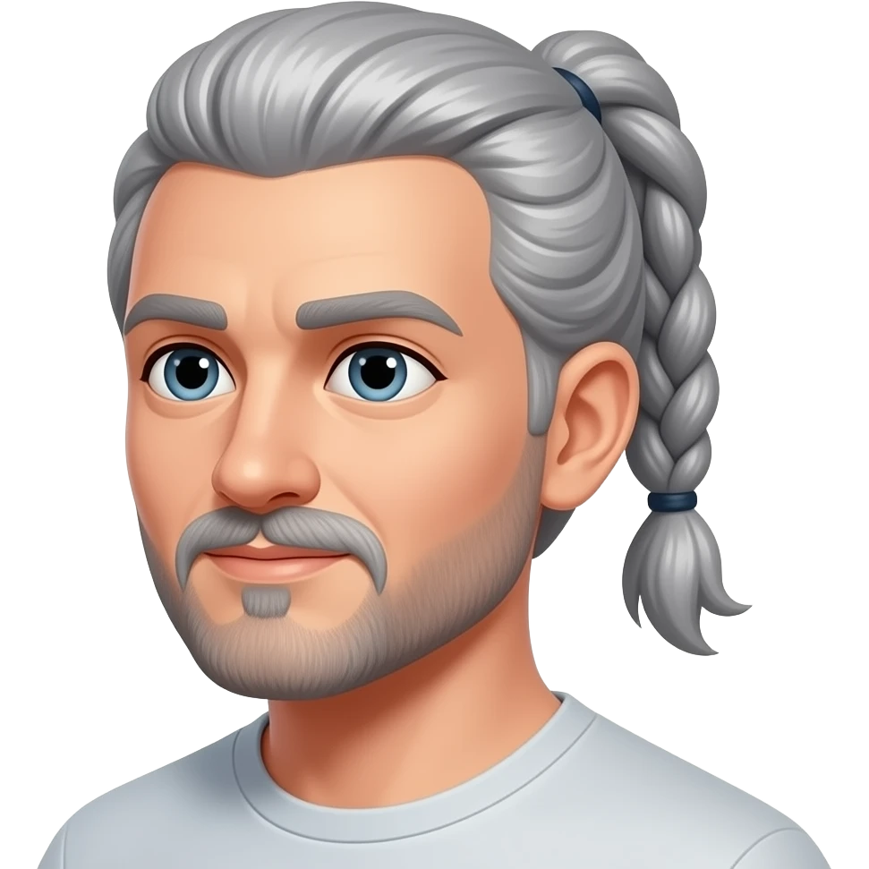 Man with gray braid ponytail, mustache and chin hair emoji