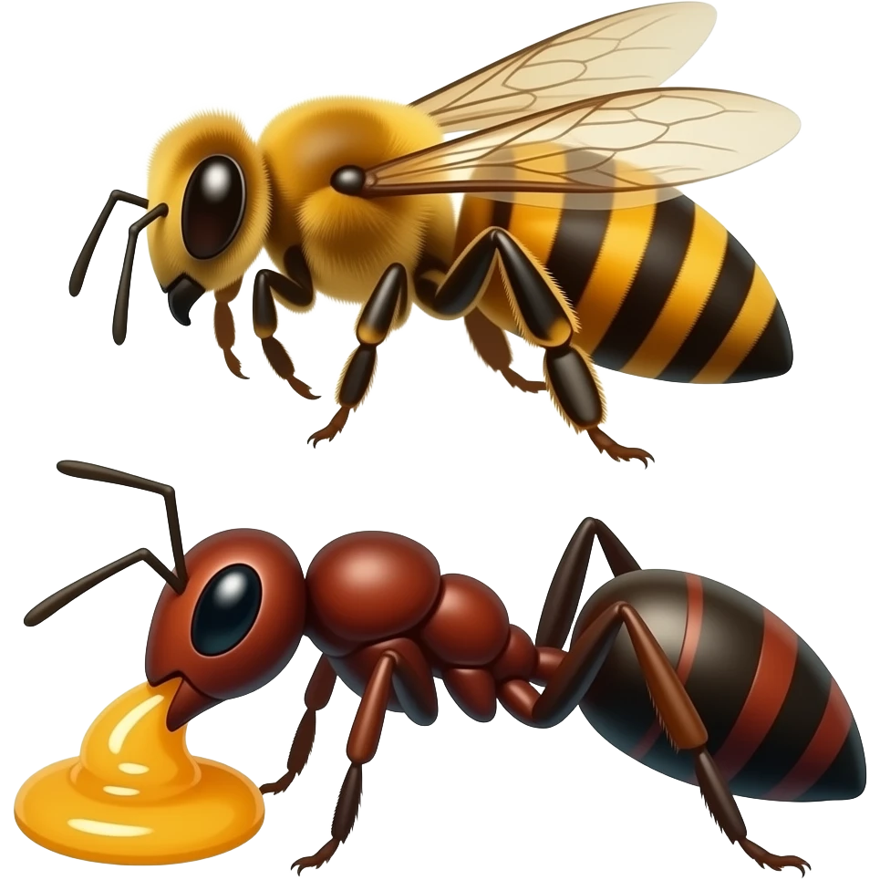 Male bee and male wasp and male Ant eating 12 honey emoji