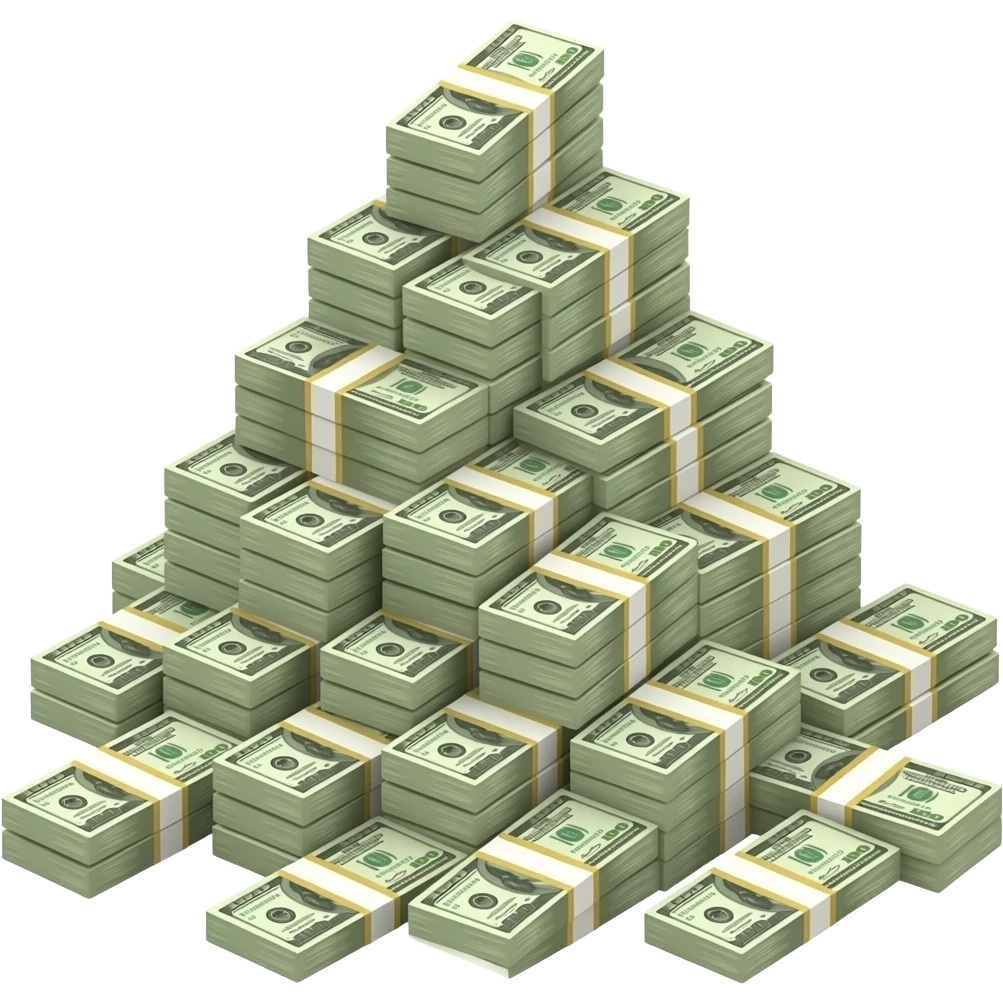 genera el sticker de dinero, fajos encima de otro fajos, una montaña de billetes emoji