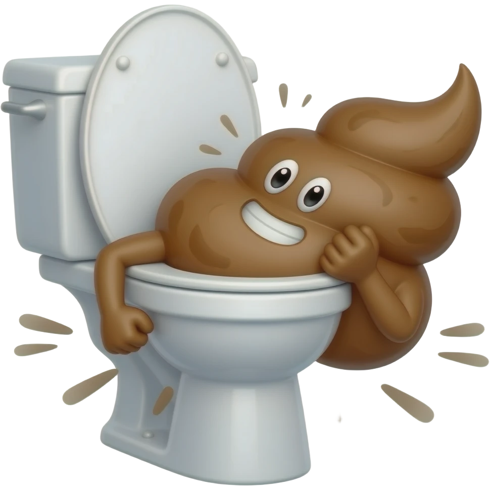 A toilet, taking a punch by a poop with arms emoji