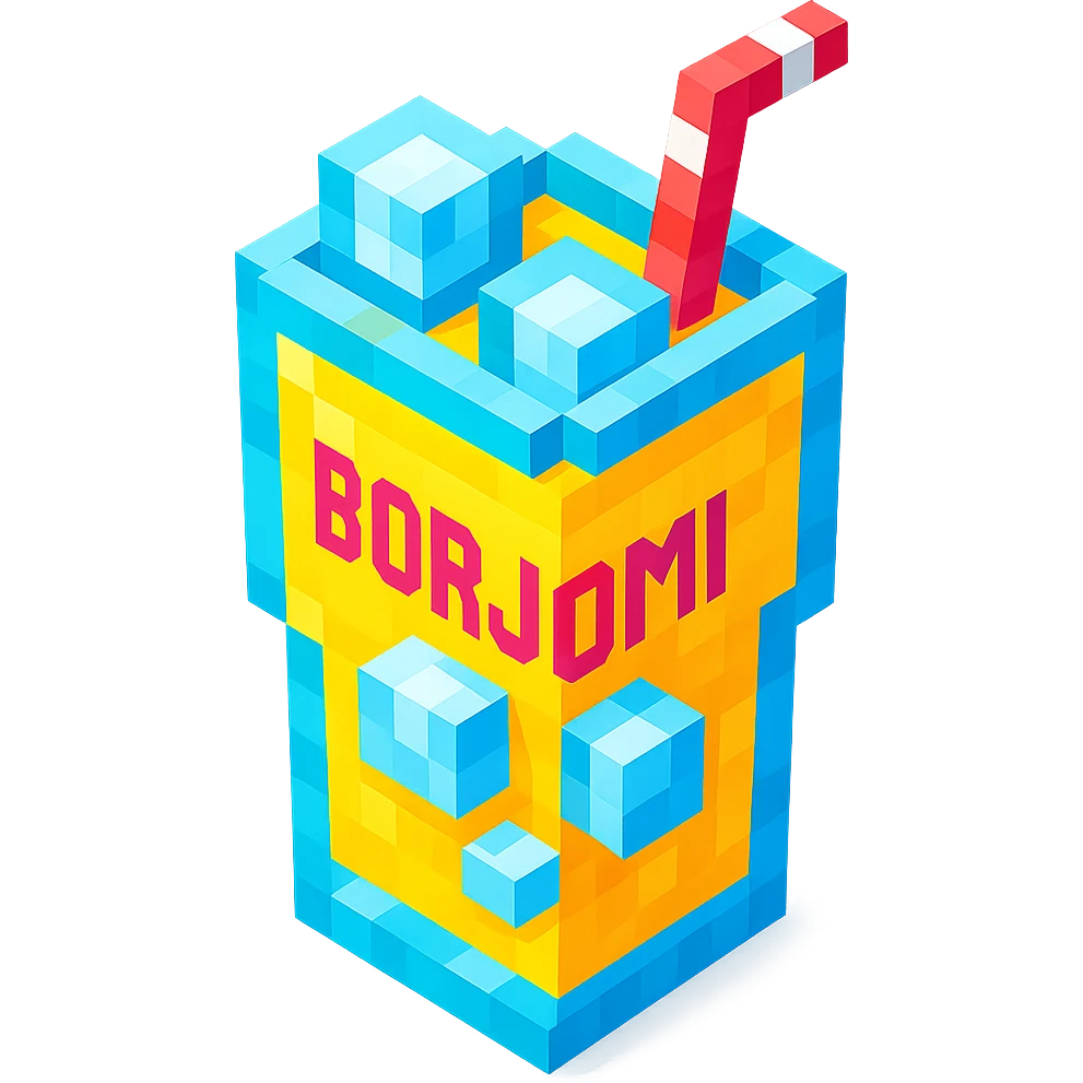 Borjomi lemonade glass with ice cubes and a straw emoji