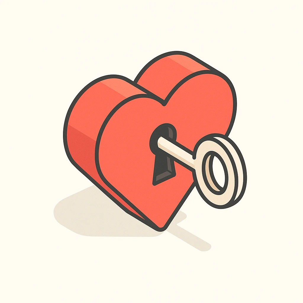heart with a key, symbolizing self-opening and trust, 2D isometric style, simple shape, clear shadows and highlights emoji